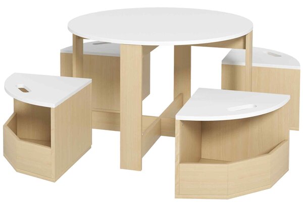 AIYAPLAY Five-Piece Kids Table and Chairs Set with Storage, for Ages 3-8 Years, White