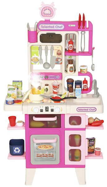 AIYAPLAY Pretend Play Kitchen Set with Realistic Lights & Sounds, 104PCS Toy Kitchen Accessories for Boys and Girls, Pink