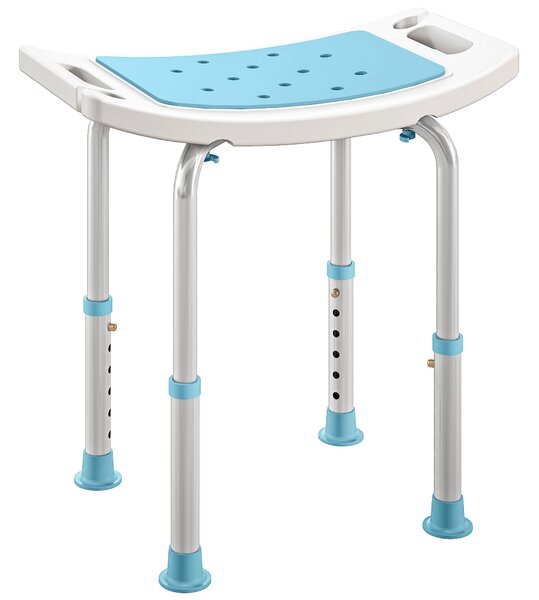 HOMCOM 6-Level Height Adjustable Aluminium Bath Room Stool Chair Shower Non-Slip Design w/ Padded Seat Drainage Holes Foot Pad, Turquoise