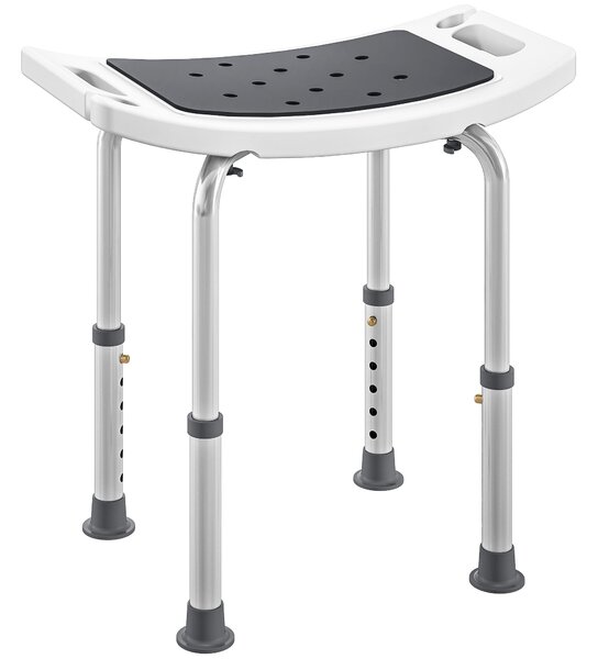 HOMCOM 6-Level Height Adjustable Aluminium Bath Room Stool Chair Shower Non-Slip Design w/ Padded Seat Drainage Holes Foot Pad, Grey