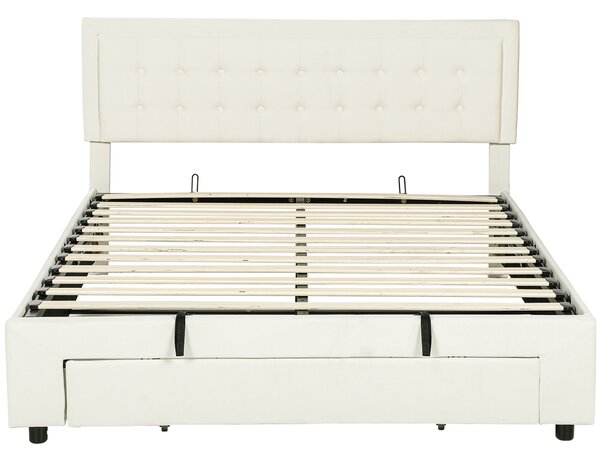 HOMCOM King Size Ottoman Bed Frame, with Front Drawer - Cream
