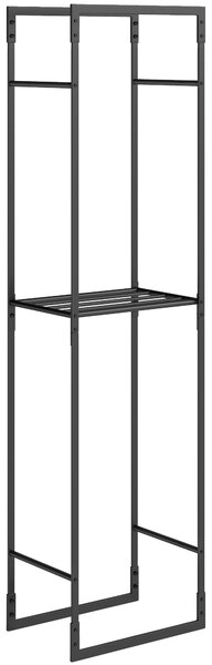 Outsunny Metal Firewood Log Holder, Heavy Duty Firewood Rack with Adjustable Shelf, Indoor Outdoor Fireplace Wood Storage Shelf, 45 x 31 x 170 cm, Black