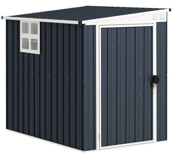 Outsunny 4 x 6ft Garden Metal Shed, Outdoor Storage Shed with Window, 2 Vents and Lockable Door for Garden, Patio, Dark Grey