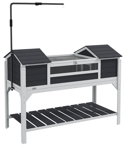 PawHut Wooden Tortoise Enclosure with Adjustable Lamp Holder, Openable Lid, Dual Main Houses, Storage Shelf, Fixed Tray - Grey Aosom UK