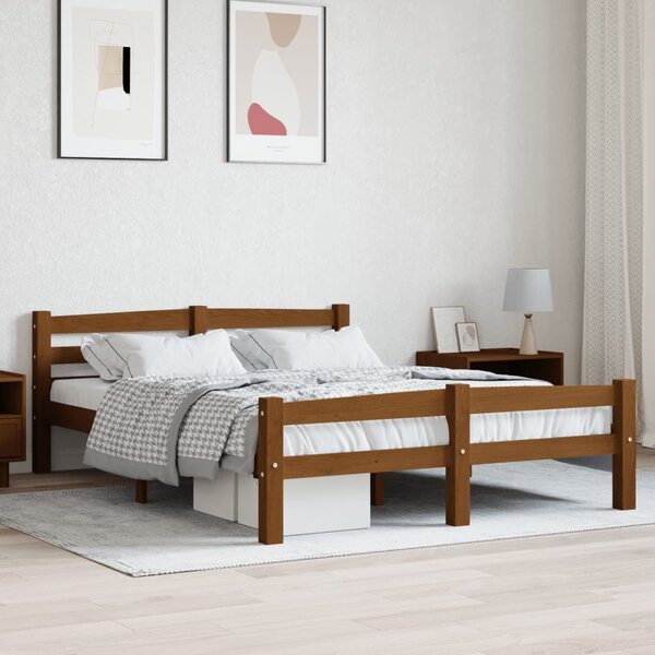 Bed Frame without Mattress Honey Brown Solid Pinewood 140x200 cm