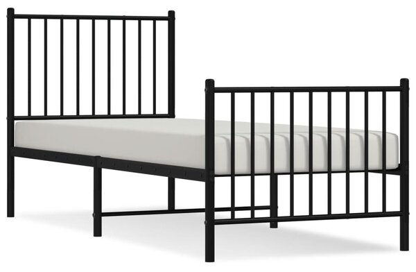 Metal Bed Frame without Mattress with Footboard Black 75x190cm