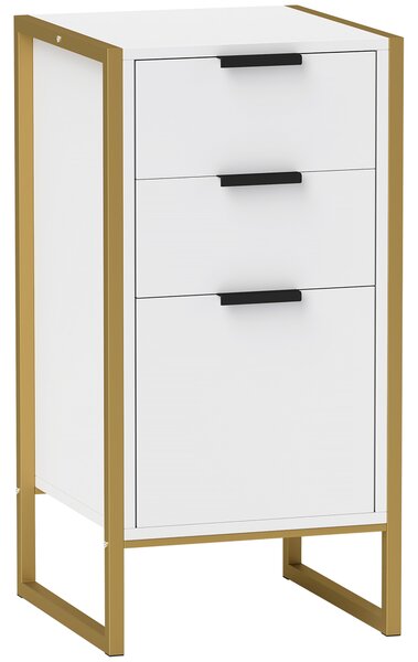 HOMCOM Bedroom Chest of Drawers, Industrial 3-Drawer Dresser, Storage Drawers Unit with Metal Frame for Living Room, White