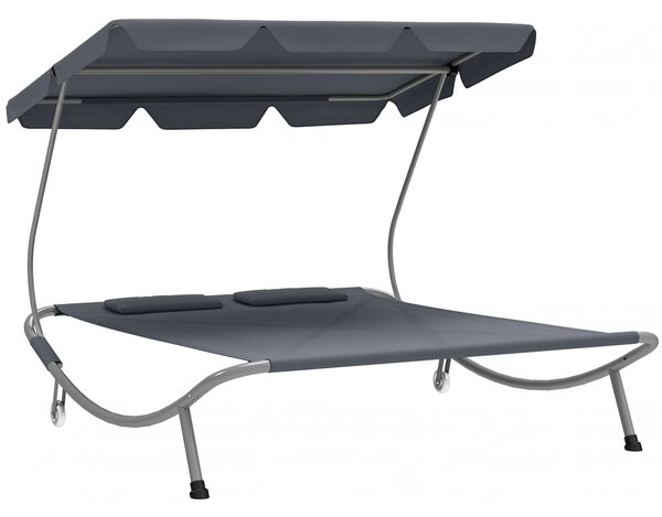 Outsunny Double Outdoor Bed, with Canopy - Light Grey