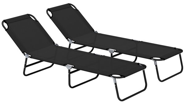 Outsunny Garden Sun Lounger, with Five-Position Back - Black