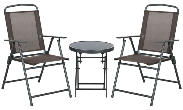 Outsunny Bistro Garden Set: 3-Piece Patio Furniture with Foldable Armchairs & Glass Coffee Table, Brown Aosom UK