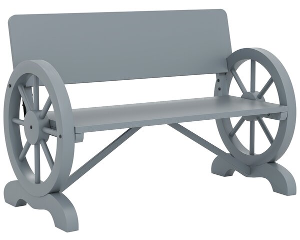 Outsunny Fir Wood 2-Seater Outdoor Garden Wagon Wheel Bench, Grey