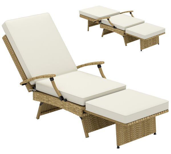 Outsunny 80° Reclining Rattan Lounger - White/Beige