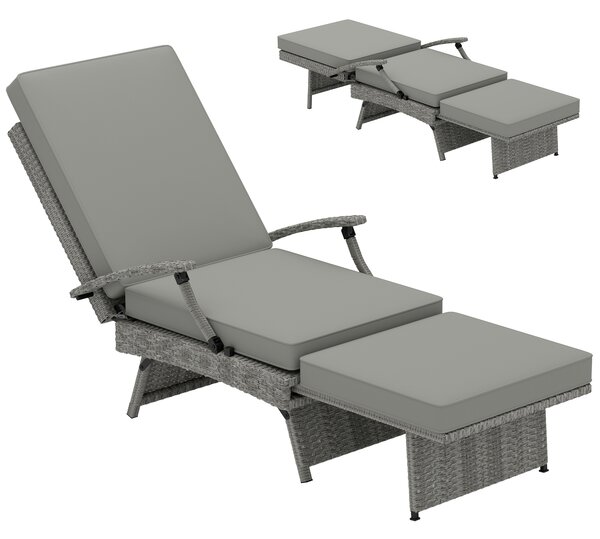 Outsunny 80° Reclining Rattan Lounger - Grey