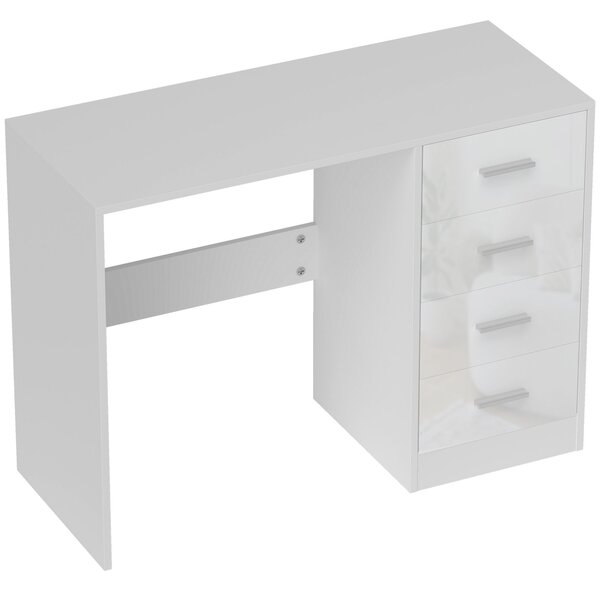 HOMCOM Computer Writing Desk with 4 Drawers, High Gloss Home Office Workstation, White