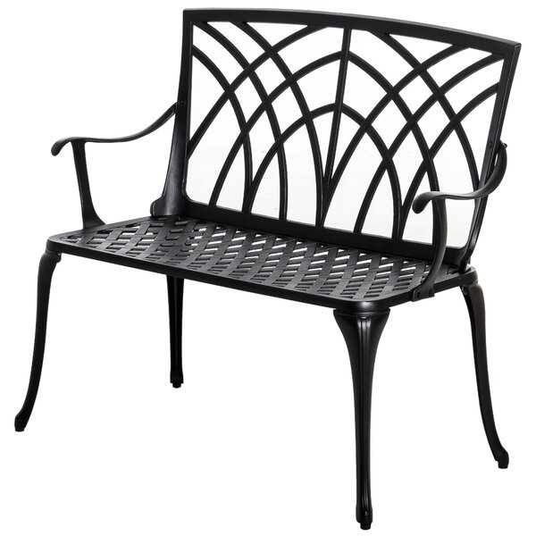 Outsunny 2-Seater Aluminium Garden Bench Loveseat Outdoor Furniture w/ Decorative Backrest & Ergonomic Armrest for Patio Terrace Porch