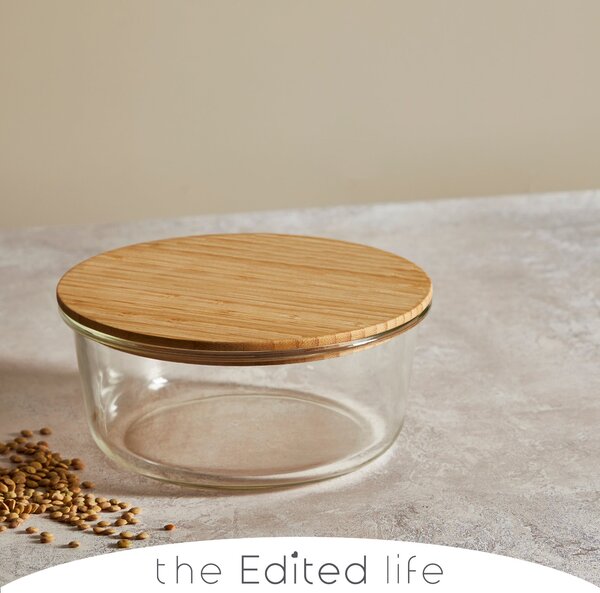 Glass Food Storage with Bamboo Lids Round 1200ml Clear