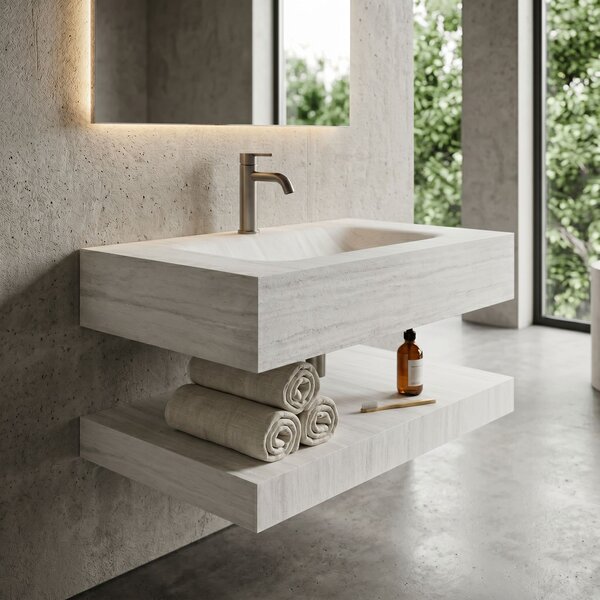 Wall-hung washbasin with a shelf Rea Apollo Muralto Roma 80
