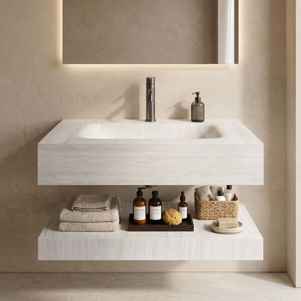 Wall-hung washbasin with a shelf Rea Apollo Muralto Roma 80