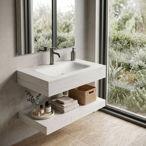Wall-hung washbasin with a shelf Rea Apollo Muralto Roma 80