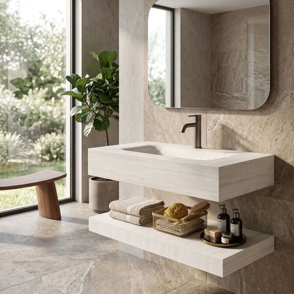 Wall-hung washbasin with a shelf Rea Apollo Muralto Roma 80