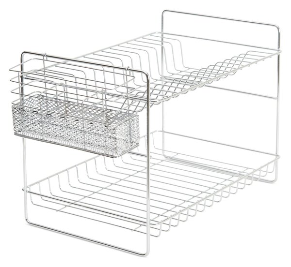 2 Tier Chrome Dish Drainer and Cutlery Holder Silver