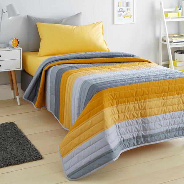 Elements Striped Grey Bedspread Grey/Yellow