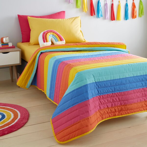 Elements Striped Pink Bedspread Pink/Blue/Yellow