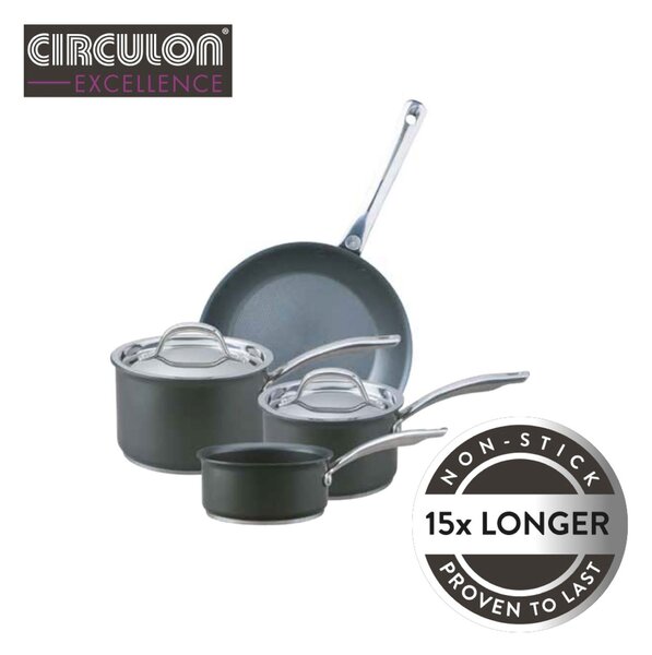 Circulon Excellence Hard Anodised Non-Stick Induction 4 Piece Cookware Set Black