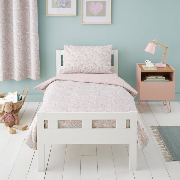 Ditsy Bunny Pink 100% Cotton Duvet Cover and Pillowcase Set Light Pink