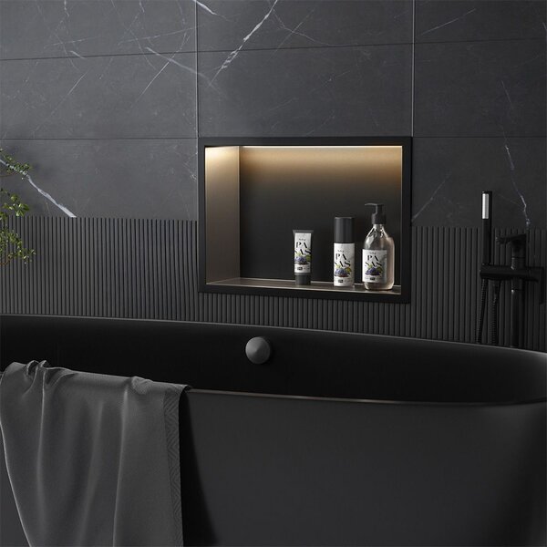 Bathroom shelf LED 30x45 black