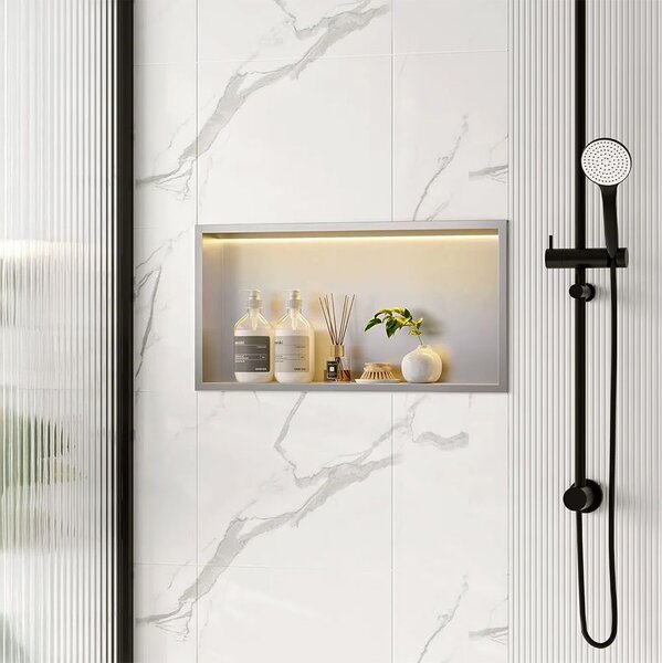 Bathroom shelf LED 30x60 steel brush