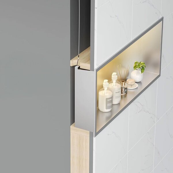 Bathroom shelf LED 30x60 steel brush