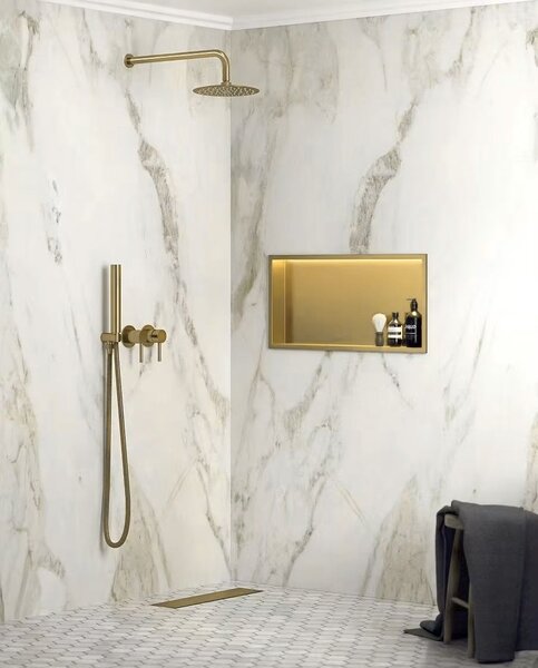 Bathroom shelf LED 30x60 brush gold