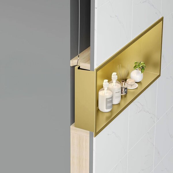 Bathroom shelf LED 30x45 brush gold