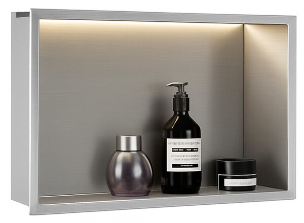 Bathroom shelf LED 30x45 steel brush