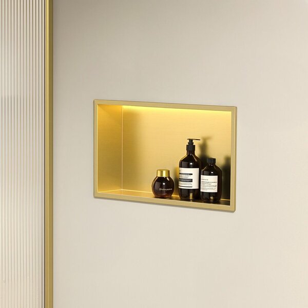 Bathroom shelf LED 30x45 brush gold