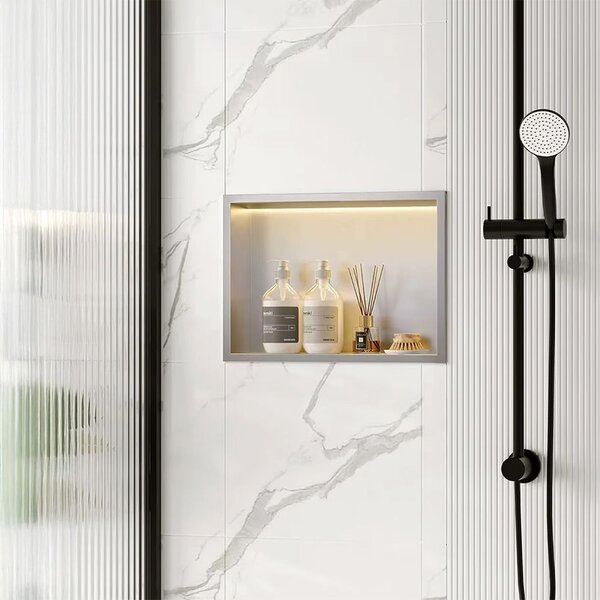 Bathroom shelf LED 30x45 steel brush
