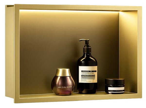 Bathroom shelf LED 30x45 brush gold
