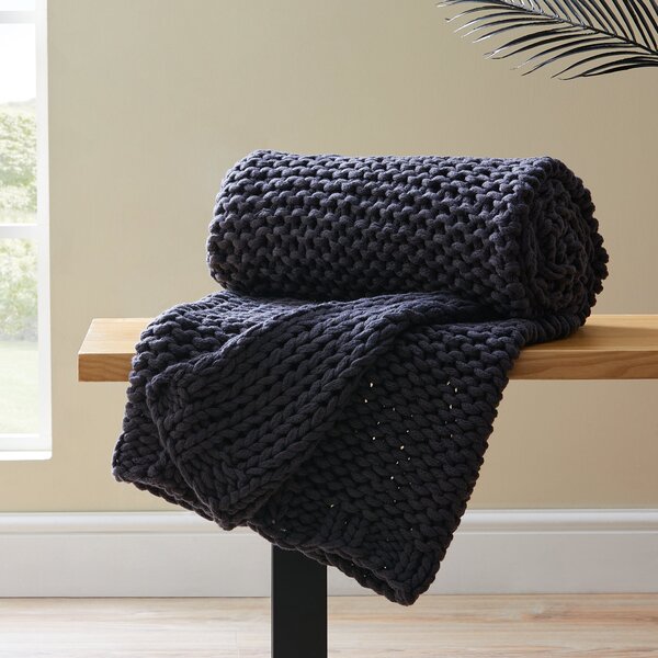 Chunky Knit Charcoal Throw Charcoal