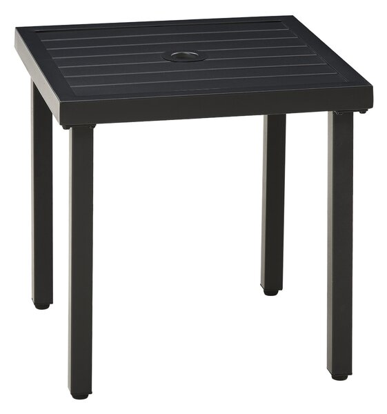 Outsunny Patio Side Table with Umbrella Hole, Durable Steel Frame, Ideal for Balcony and Garden, Black, 50x50cm