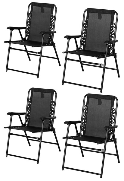 Outsunny Portable Folding Chairs Set of 4, Outdoor Patio Loungers, Steel Frame with Armrest for Camping, Pool, Beach, Deck, Lawn, Black