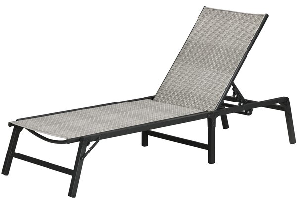 Outsunny Foldable Rattan Sun Lounger Garden Recliner Outdoor Reclining Bed w/ 5-Level Adjustable Backrest, Mixed Grey Aosom UK