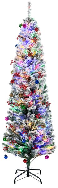 HOMCOM 6' Artificial Prelit Christmas Trees Holiday Décor with Warm White LED Lights, Flocked Tips, Berry, Pine Cone