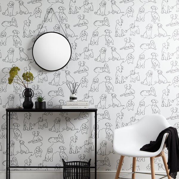 Linear Dogs Wallpaper White