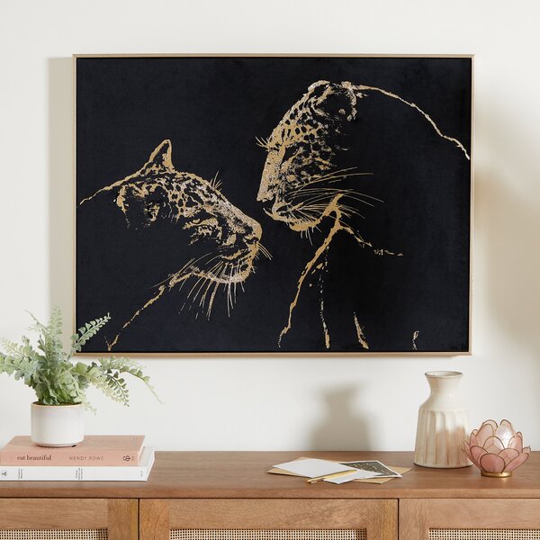 Leopard Gold Foil and Suede Canvas Black