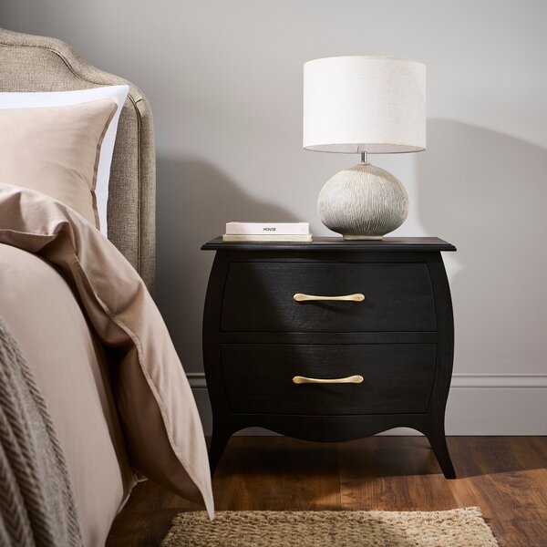 Keiko 2 Drawer Bedside Table, Black Mango Wood Black