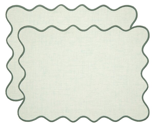 Set of 2 Scalloped Placemats Sage (Green)