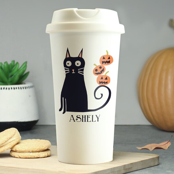 Personalised Pumpkin Cat Travel Mug White