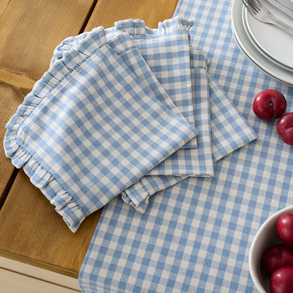 Linford Set of 4 Check Frill Blue Napkins Blue