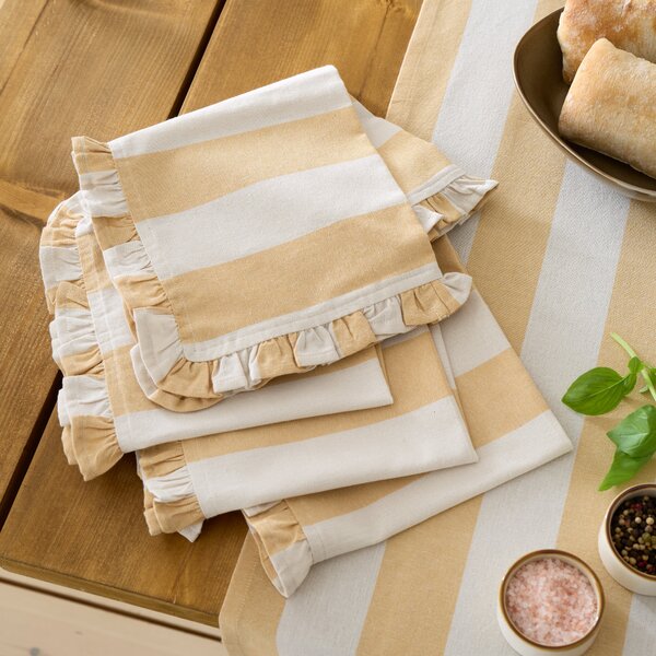 Linford Set of 4 Striped Frill Napkins Yellow